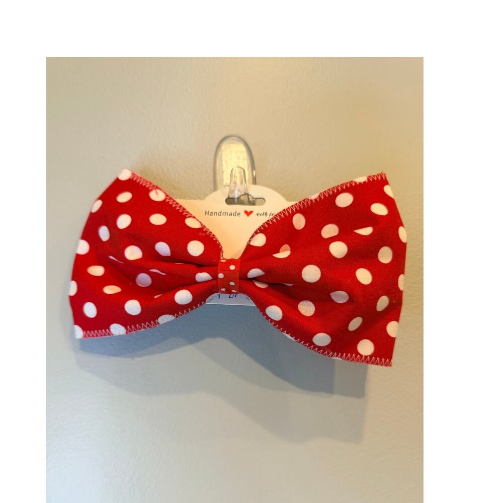 Handmade Red Polka Dot Statement Bow Hair Tie Ponytail